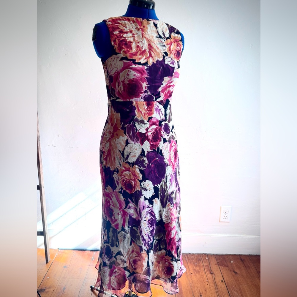 Talbots Silk Dark Floral Sleeveless Dress